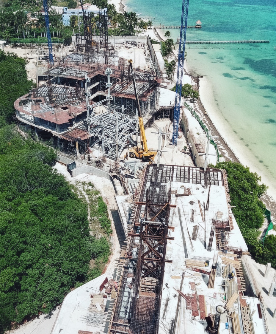 Construcción de un edificio frente al mar